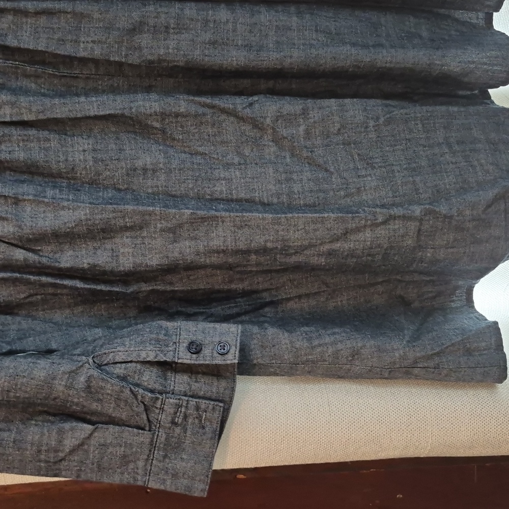 Button Front Lg. Petite Babydoll Blue Chambray Shirtdress Cotton Dress Mini - Picture 7 of 9